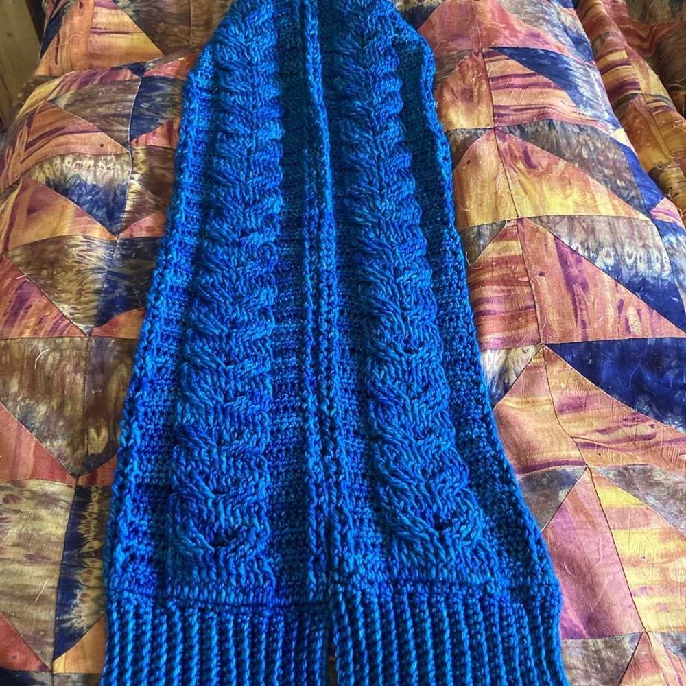 Hand-crafted 💯 hand-dyed merino wool (Malabrigo) scarf. 64“L, 6.5 W. Unisex.